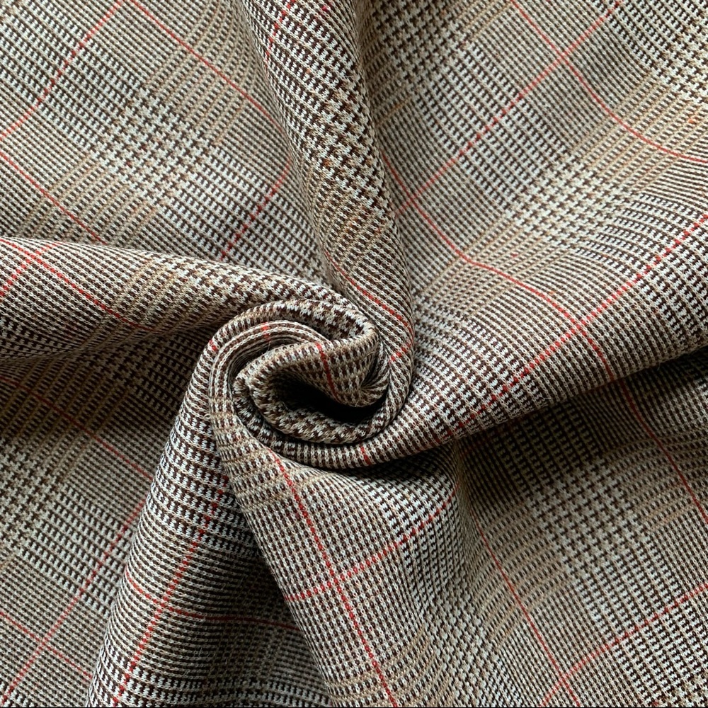 Vintage 80s 90s plaid skirt in tan, brown and red Burberry style print.